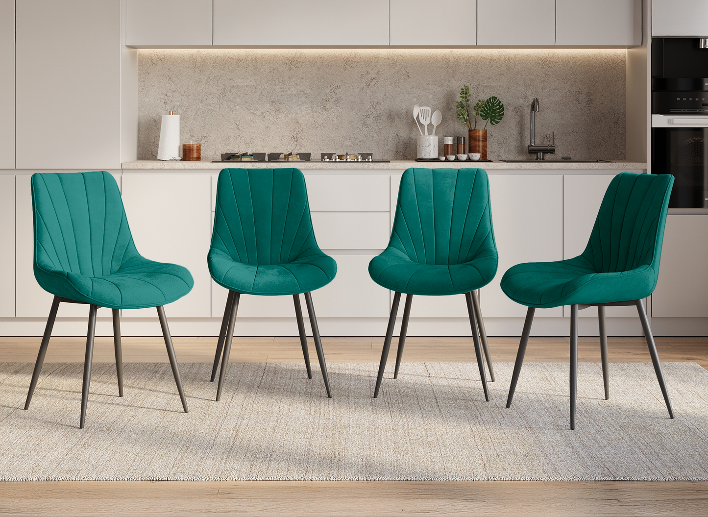 Lot de 4 chaises design en velours vert HÔRA