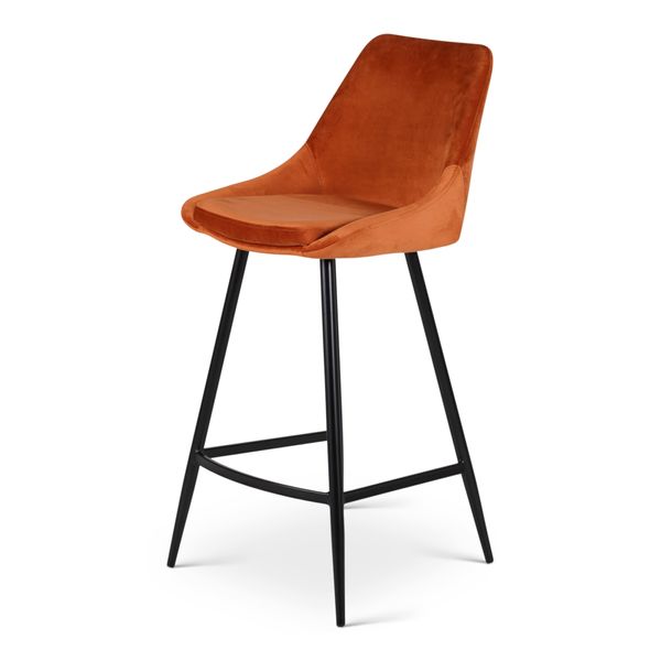 Chaise de bar velours cognac piètement métal noir Hôra