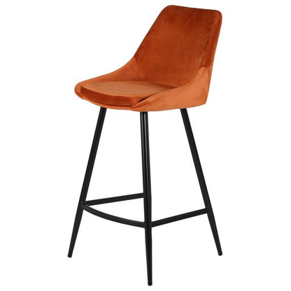 Chaise de bar velours cognac piètement métal noir Hôra
