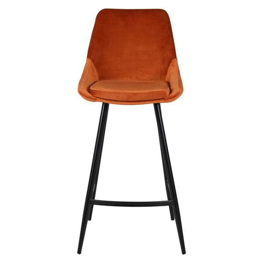 Chaise de bar velours cognac piètement métal noir Hôra